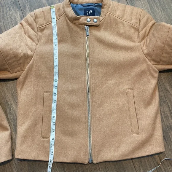 Sold eb GAP Brown Camel Quilted Sleeve Wool Blend Zip Moto Jacket - Picture 11 of 13